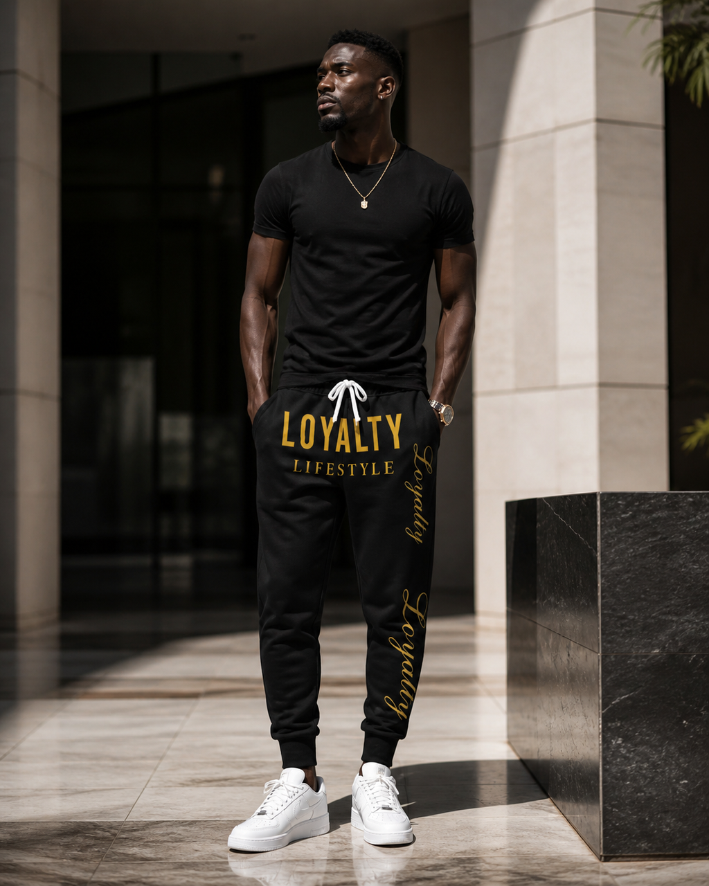 Loyalty Lifestyle Joggers — Black Athletic Sweatpants with Gold "Loyalty" Script