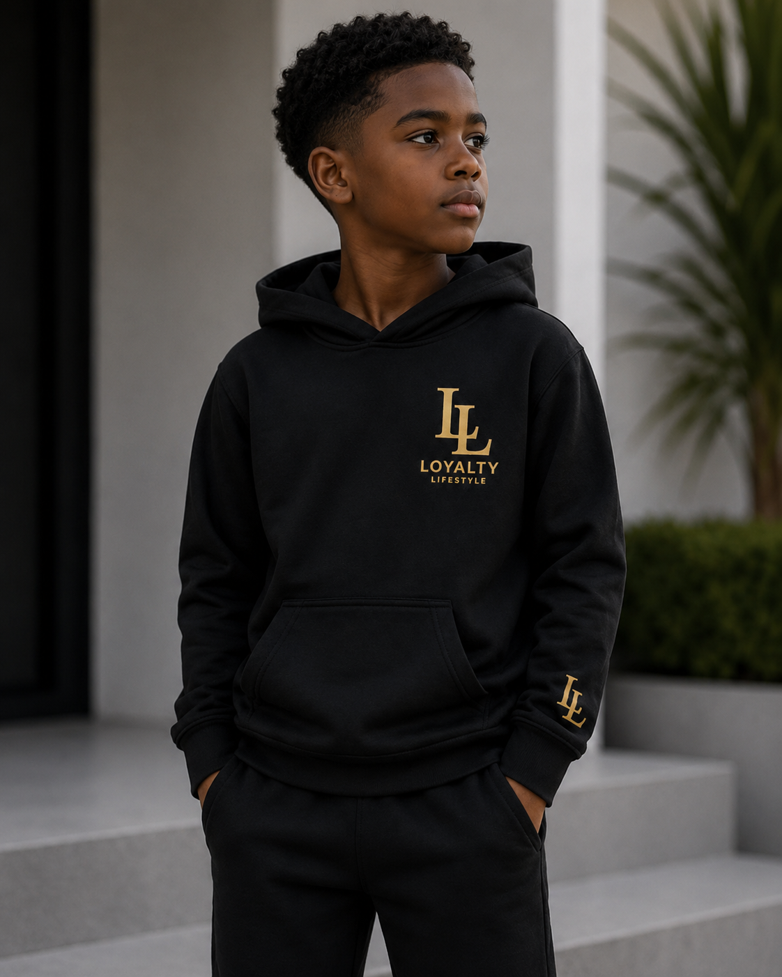 Loyalty Lifestyle Kids Signature Cargo Hoodie – Black/Gold Edition