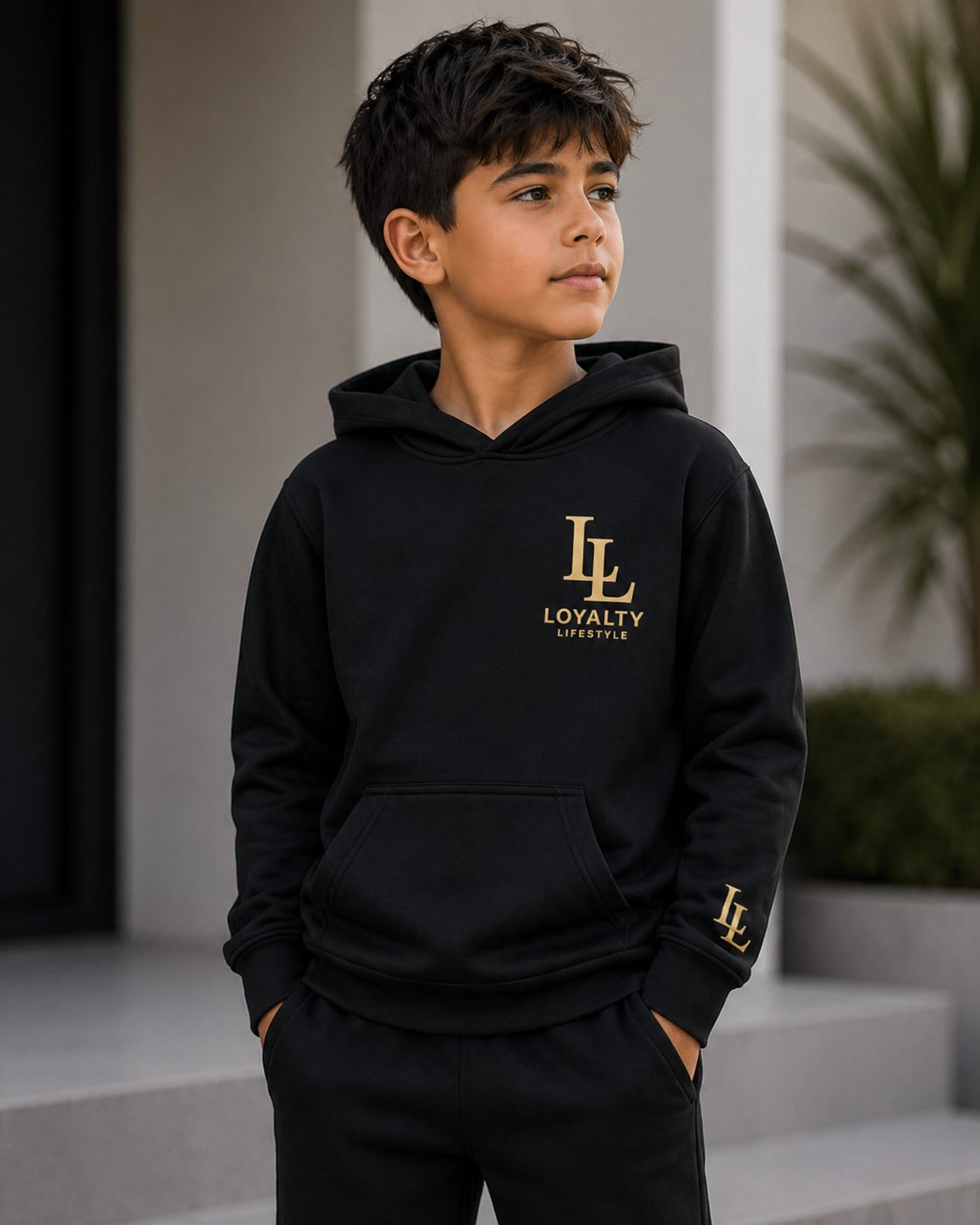 Loyalty Lifestyle Kids Signature Cargo Hoodie – Black/Gold Edition
