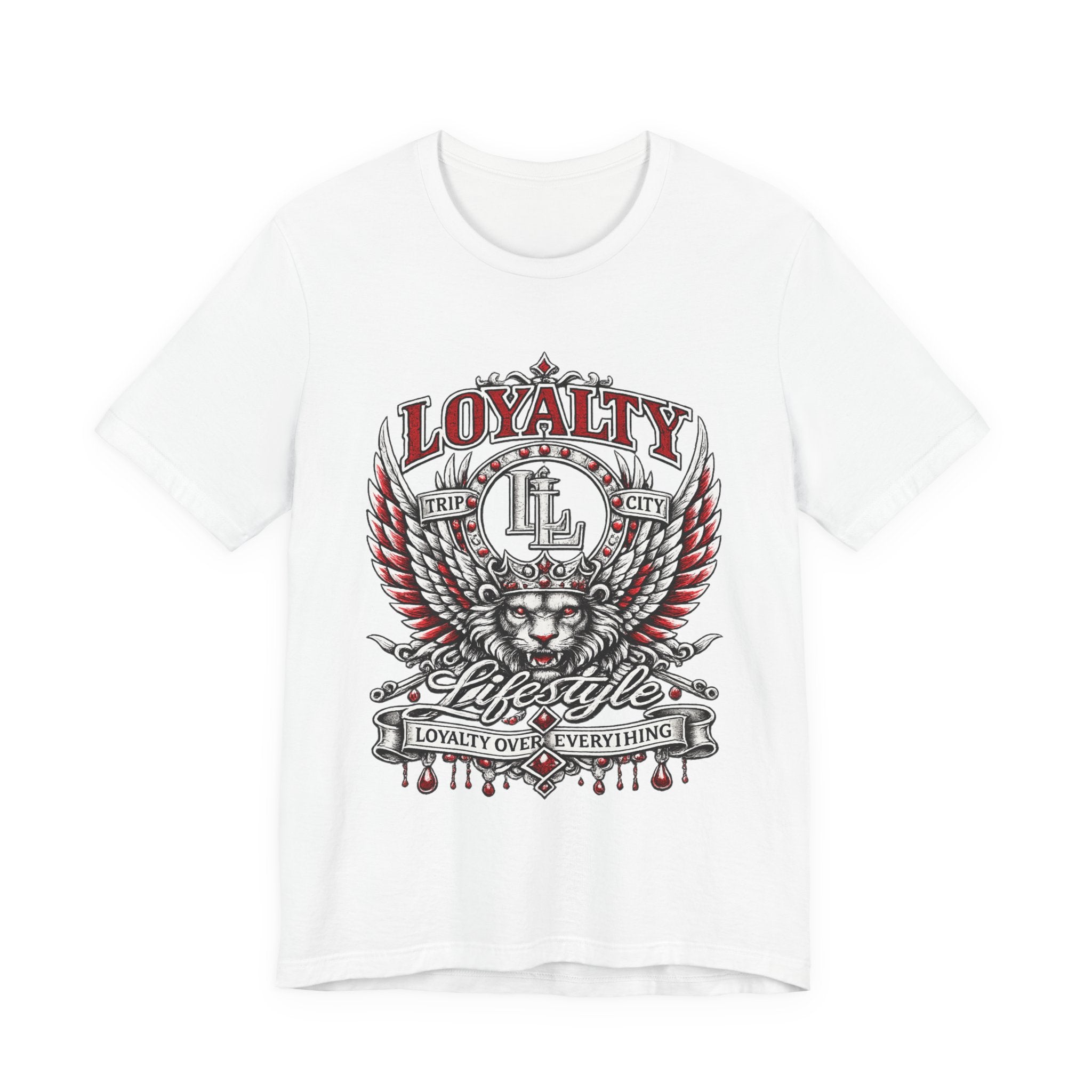 LOYALTY OVER EVERYTHING™ Red / Silver PREMIUM GRAPHIC T-SHIRT