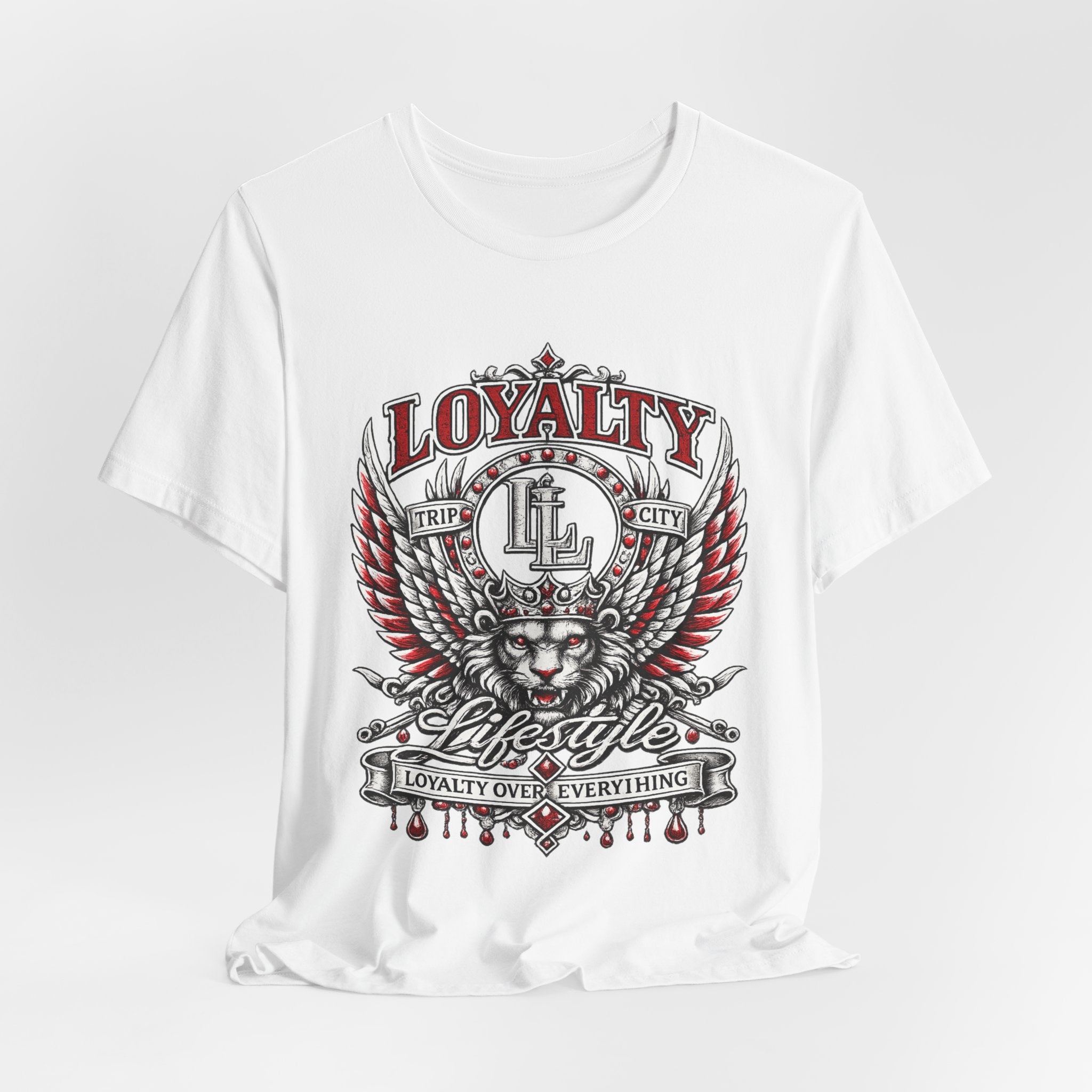 LOYALTY OVER EVERYTHING™ Red / Silver PREMIUM GRAPHIC T-SHIRT