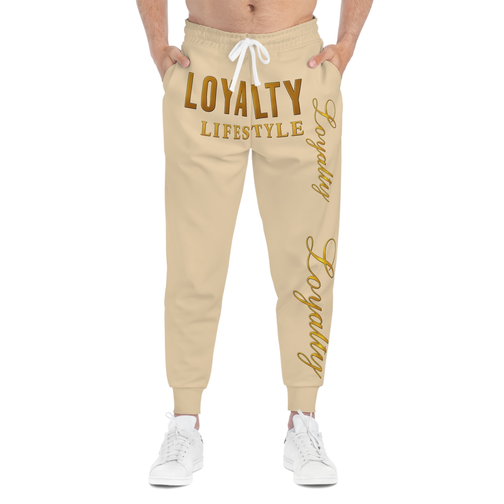 Loyalty Lifestyle Joggers — Cream Athletic Sweatpants with Gold "Loyalty" Script