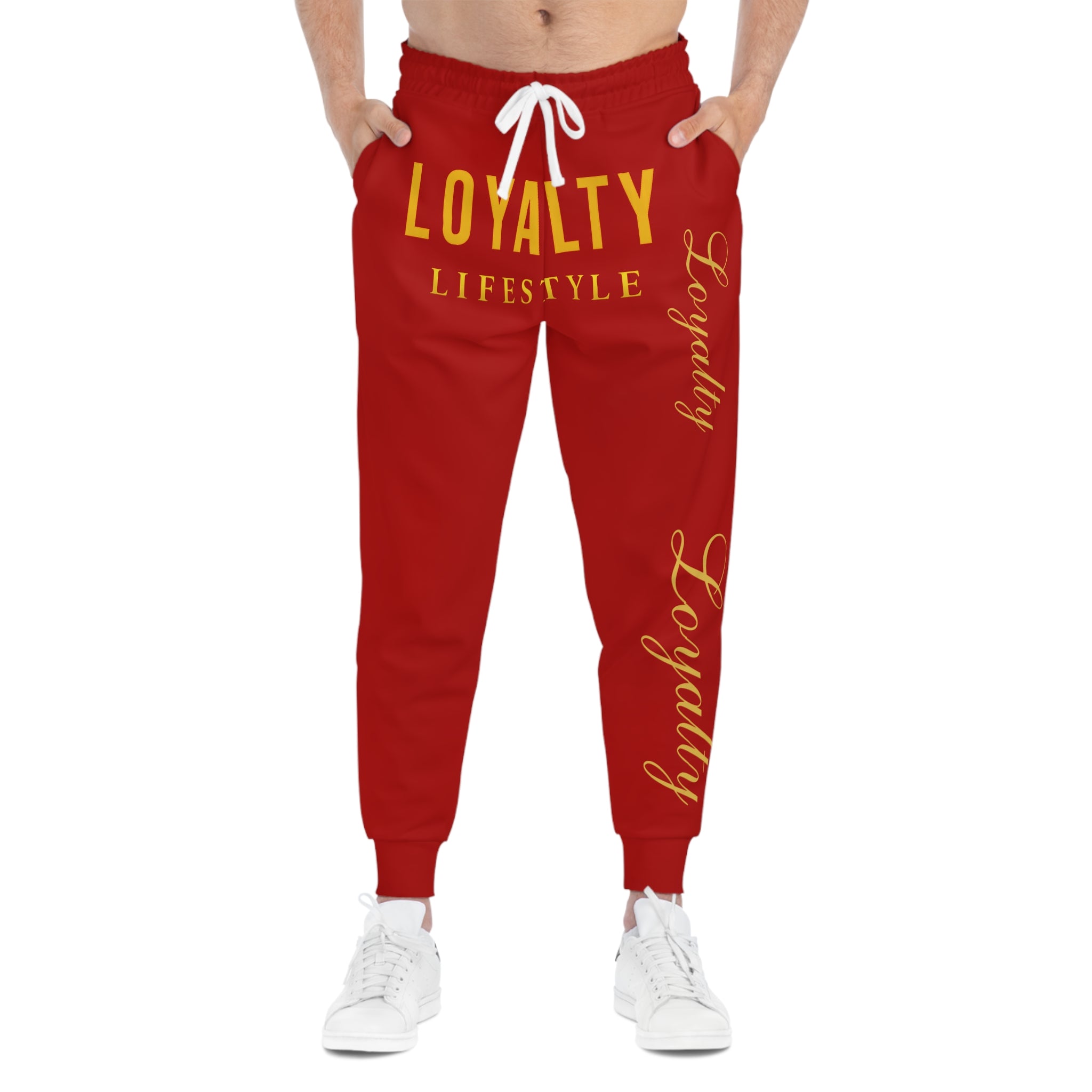 Loyalty Lifestyle Joggers — Red Athletic Sweatpants with Gold "Loyalty" Script