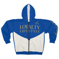 Loyalty Lifestyle Zip Hoodie – Blue & Gold Statement Jacket