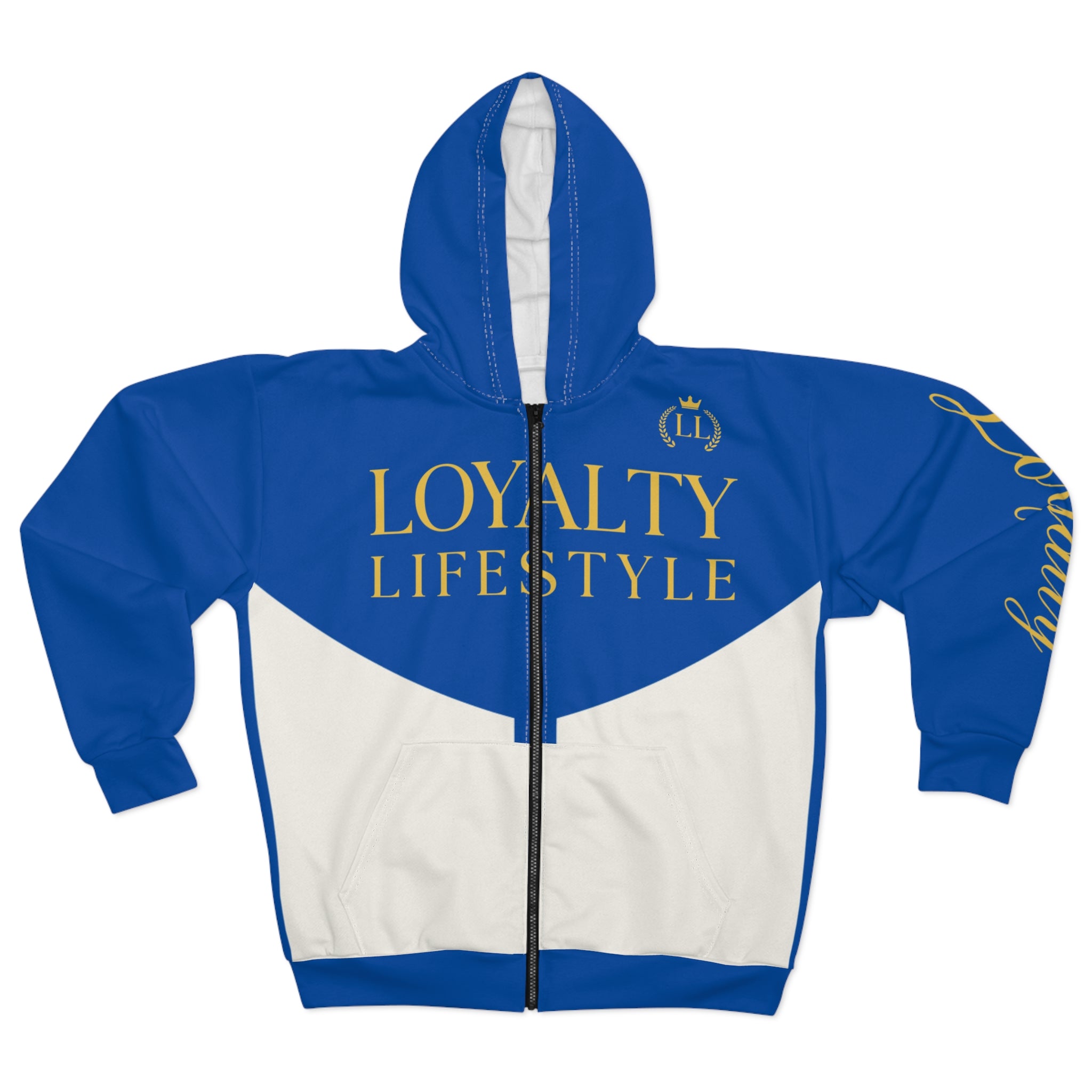 Loyalty Lifestyle Zip Hoodie – Blue & Gold Statement Jacket
