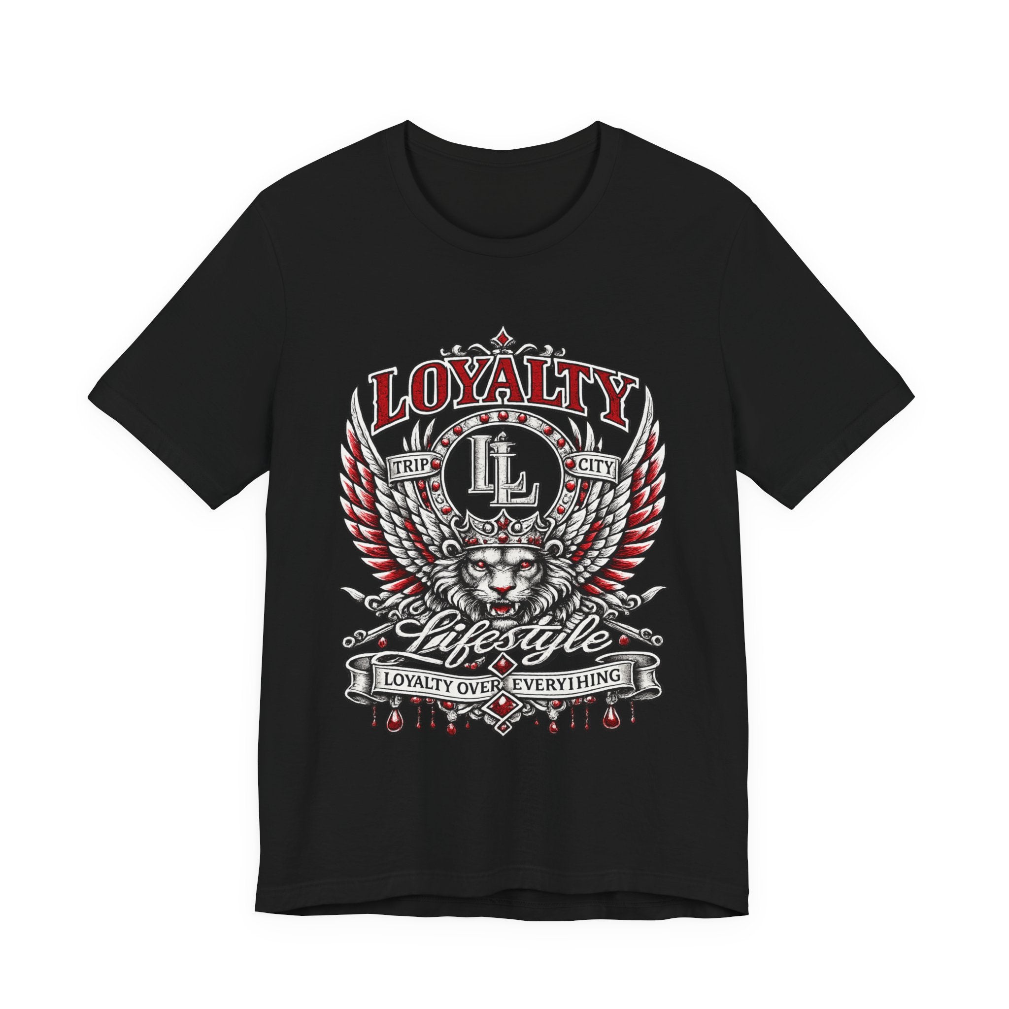 LOYALTY OVER EVERYTHING™ Red / Silver PREMIUM GRAPHIC T-SHIRT