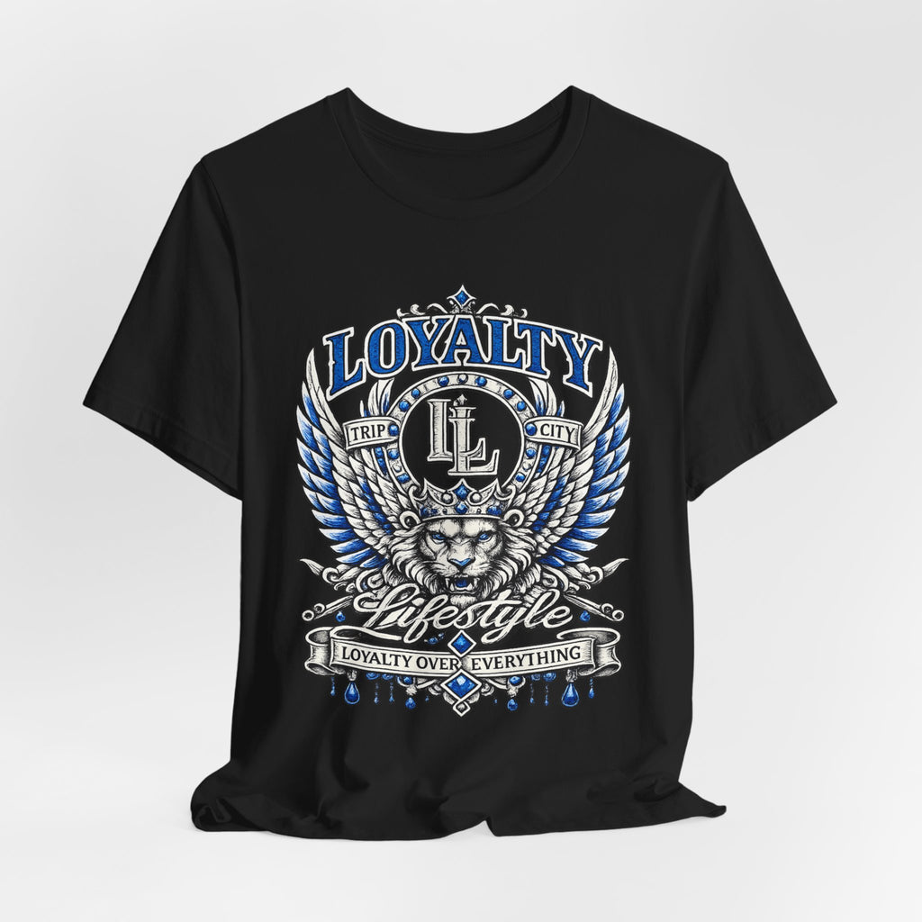 LOYALTY OVER EVERYTHING™ Blue / Silver PREMIUM GRAPHIC T-SHIRT