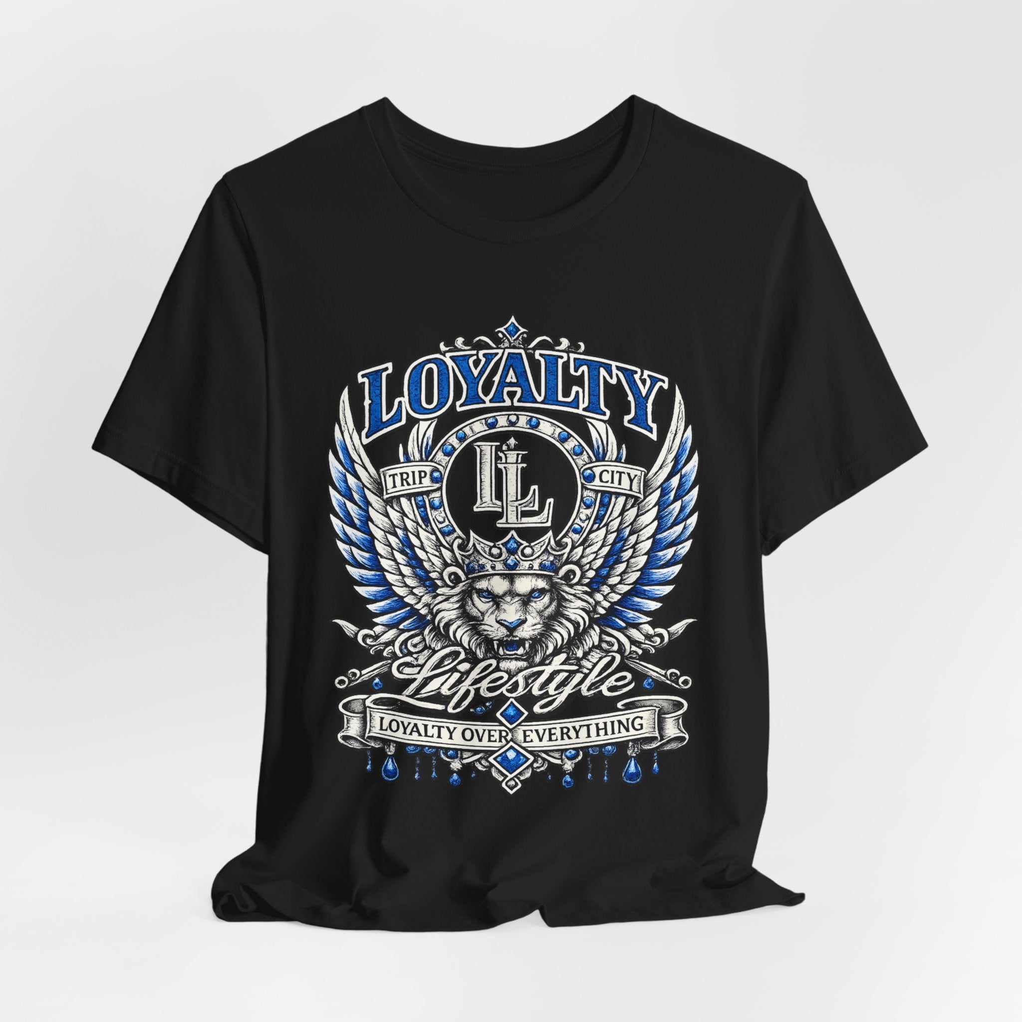 LOYALTY OVER EVERYTHING™ Blue / Silver PREMIUM GRAPHIC T-SHIRT