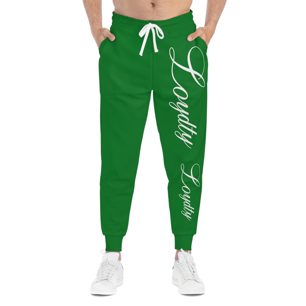 Loyalty Lifestyle Joggers — Green Athletic Sweatpants with Gold "Loyalty" Script