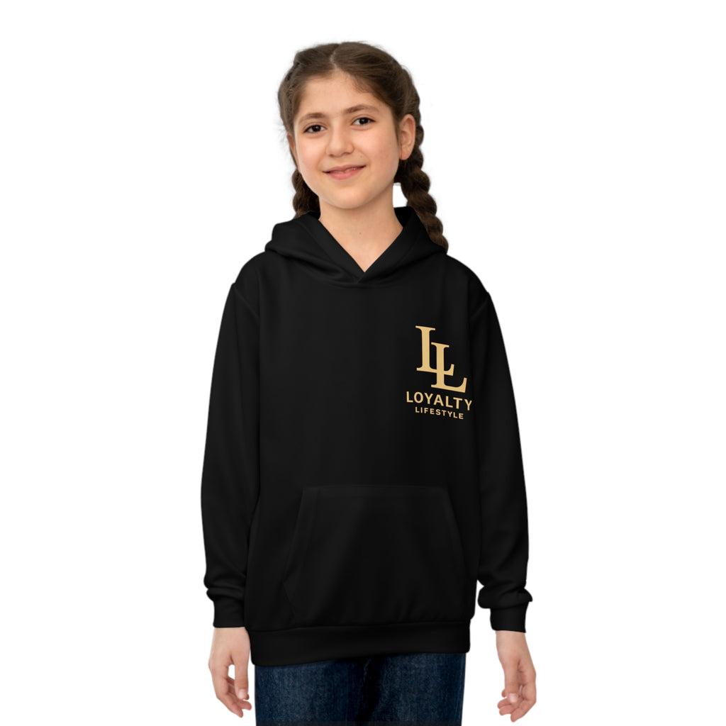 Loyalty Lifestyle Kids Signature Cargo Hoodie – Black/Gold Edition