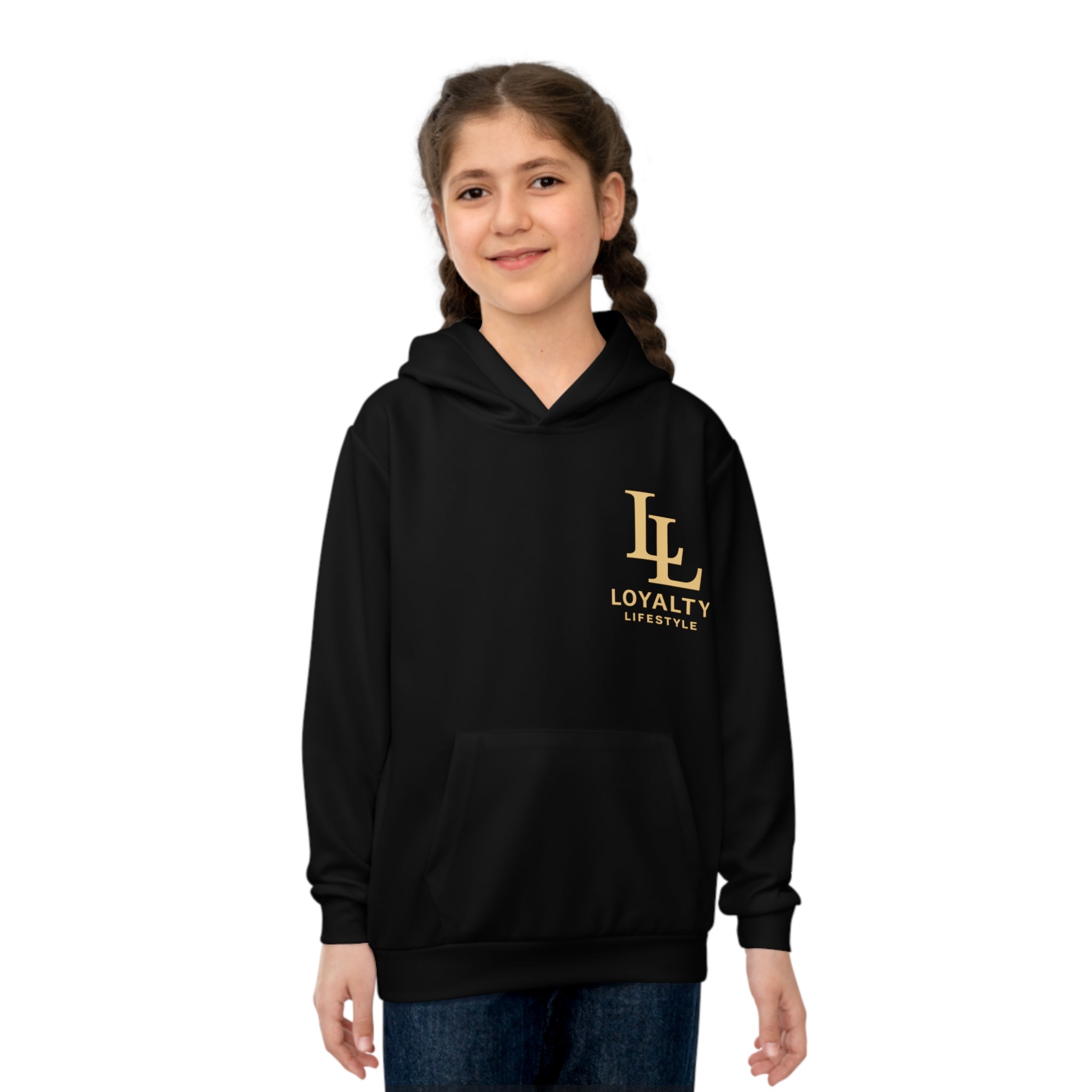 Loyalty Lifestyle Kids Signature Cargo Hoodie – Black/Gold Edition