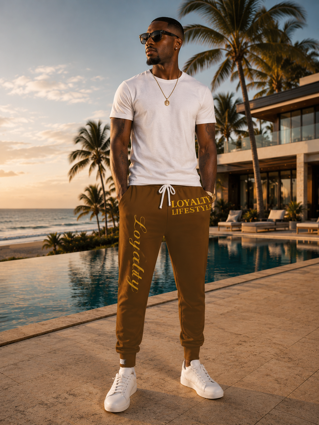 Loyalty Lifestyle Coffee Joggers — Athletic Sweatpants with Gold "Loyalty" Script