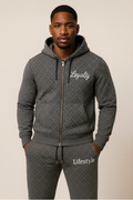 Loyalty Lifestyle Men’s Premium Diamond-Pattern Tracksuit (Charcoal Gray)