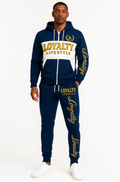 Loyalty Lifestyle Men’s Premium Zip-Up Tracksuit – Navy Blue & White Gold Edition