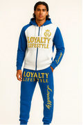 Loyalty Lifestyle Men’s Premium Zip-Up Tracksuit – Royal Blue & White Gold Edition