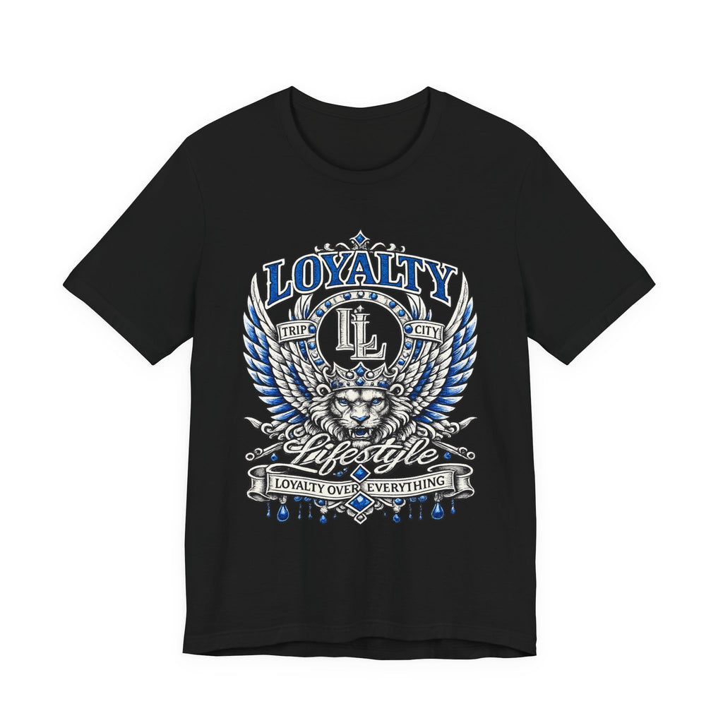 LOYALTY OVER EVERYTHING™ Blue / Silver PREMIUM GRAPHIC T-SHIRT