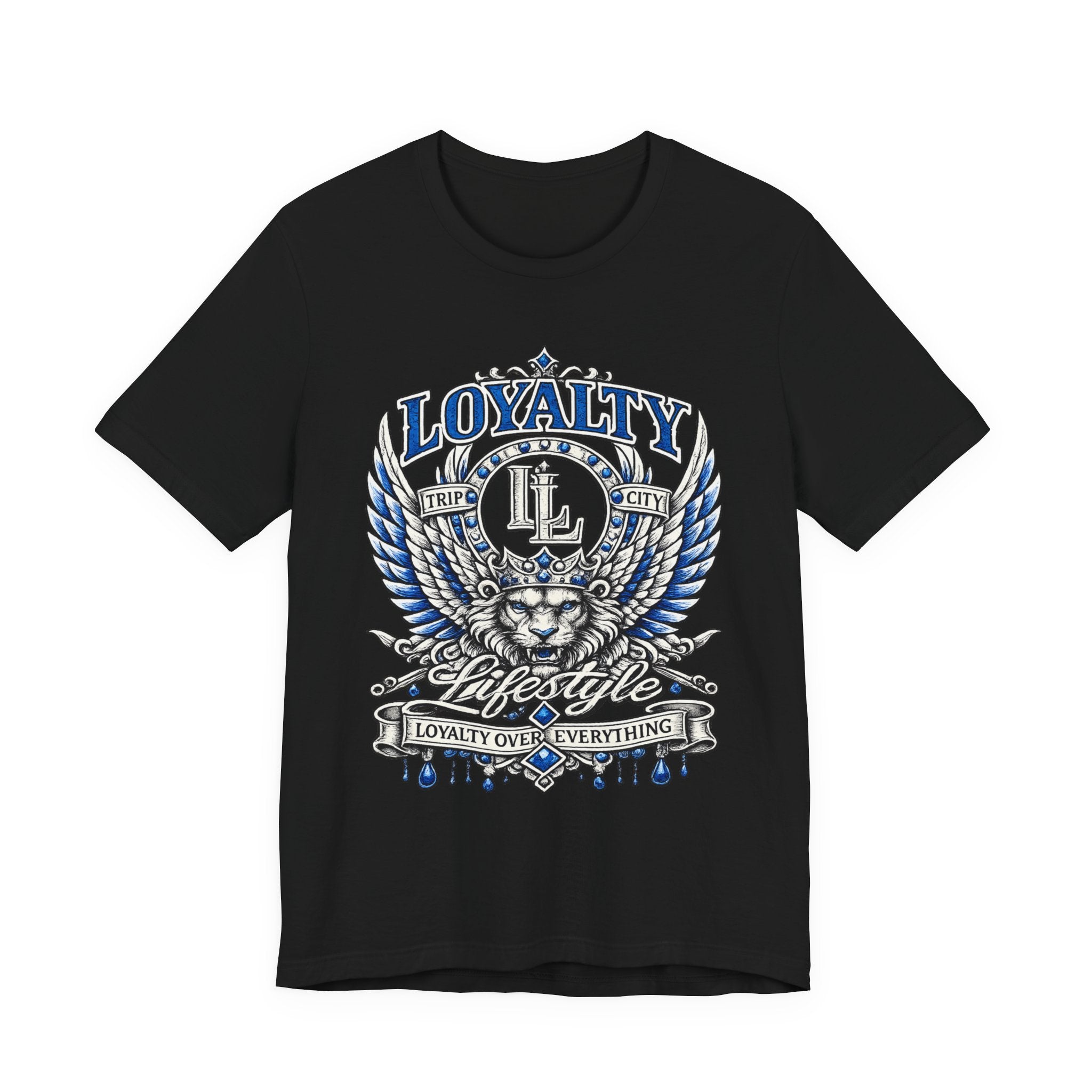 LOYALTY OVER EVERYTHING™ Blue / Silver PREMIUM GRAPHIC T-SHIRT