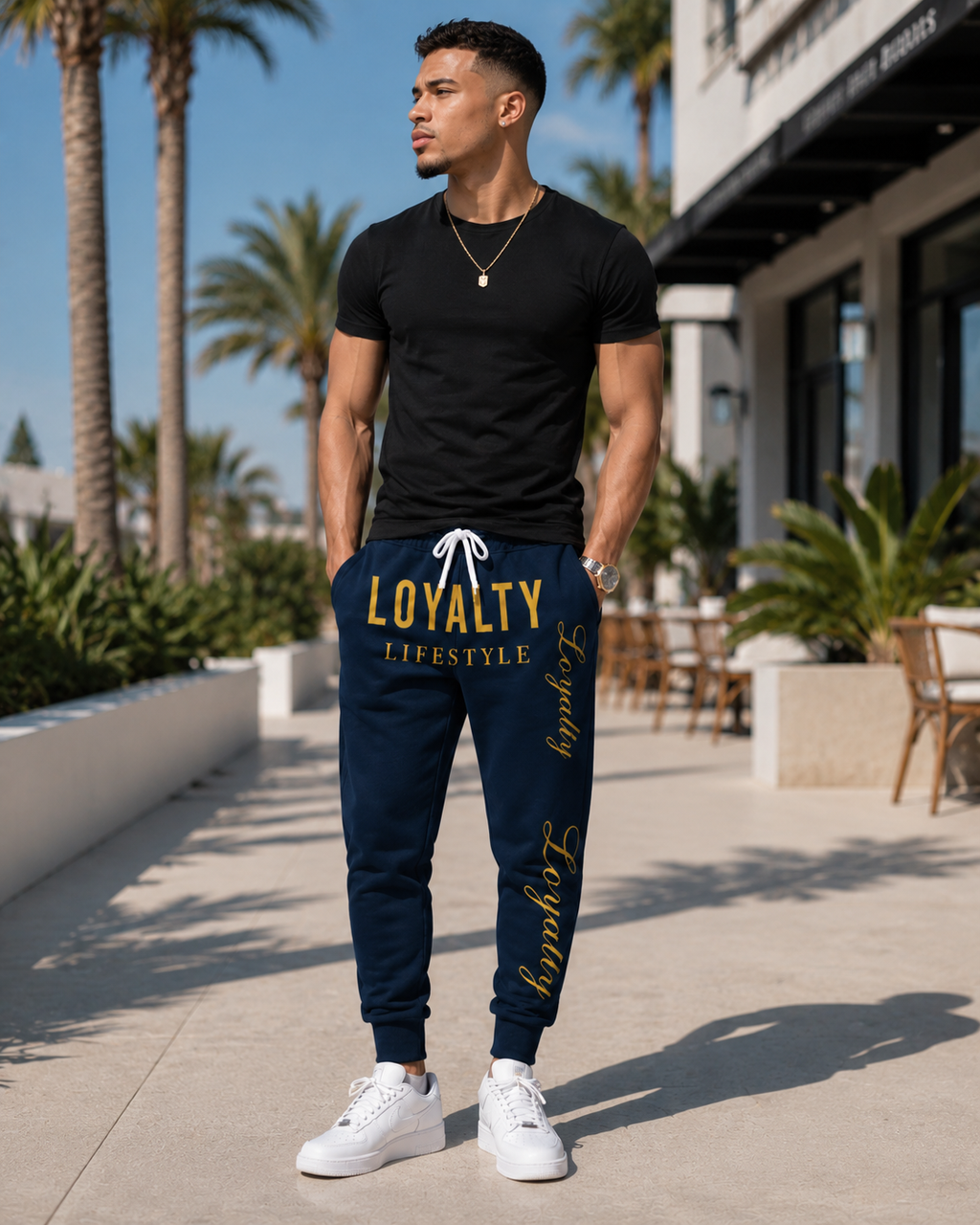 Loyalty Lifestyle Joggers — Navy Athletic Sweatpants with Gold "Loyalty" Script