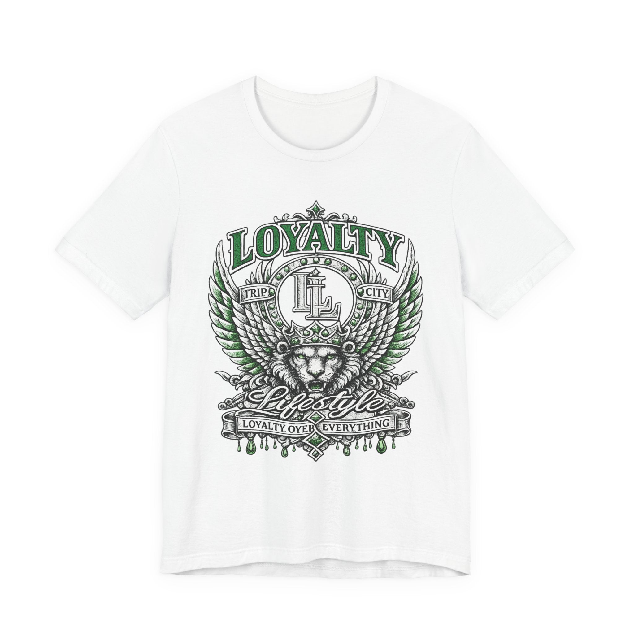 LOYALTY OVER EVERYTHING™ Green / Silver PREMIUM GRAPHIC T-SHIRT