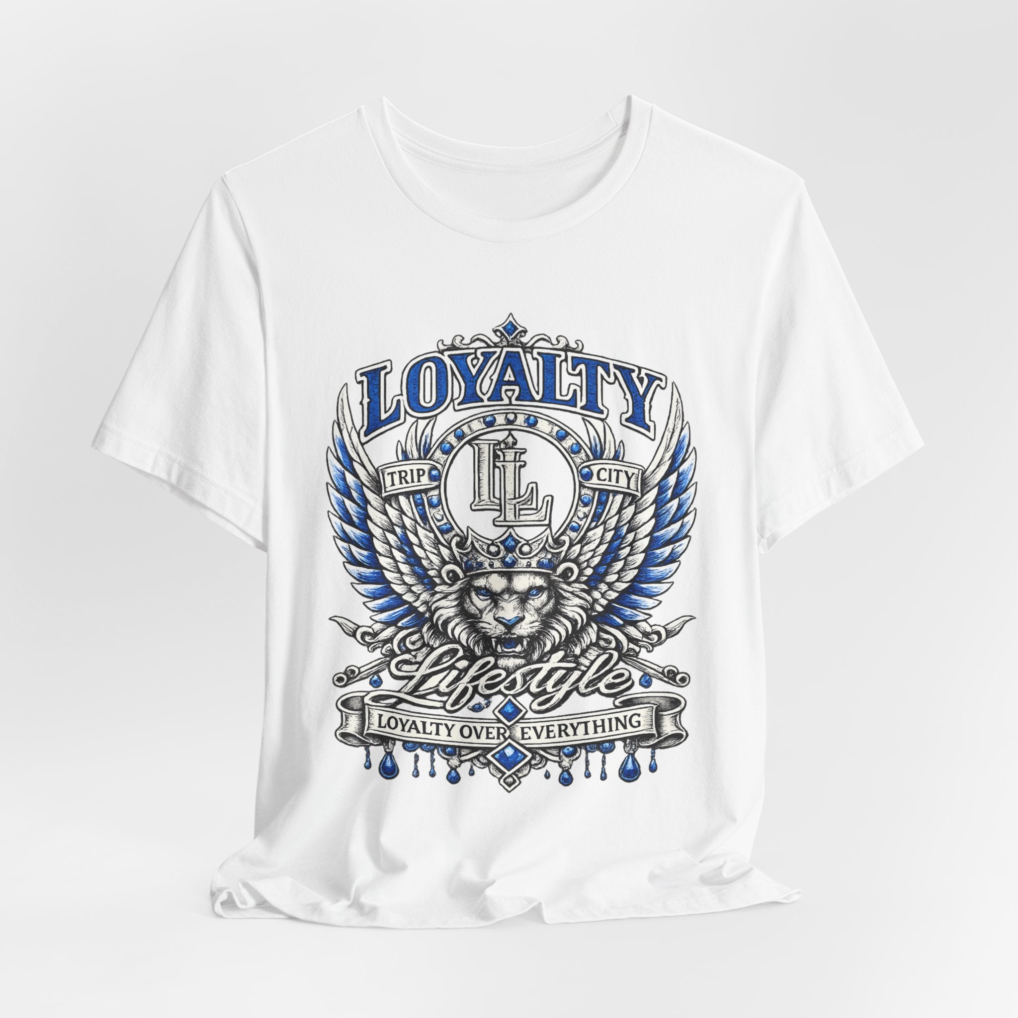 LOYALTY OVER EVERYTHING™ Blue / Silver PREMIUM GRAPHIC T-SHIRT