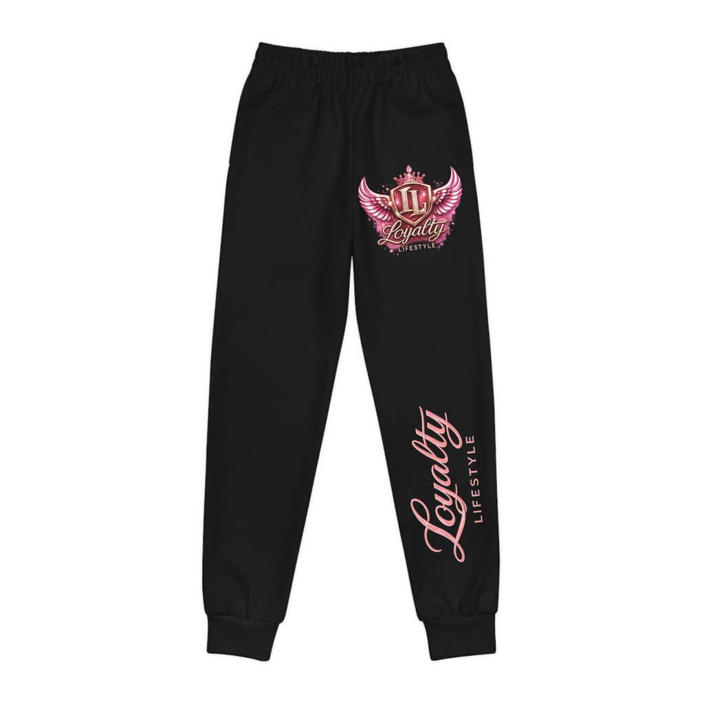 Youth Joggers with Pink 'Loyalty Lifestyle' Crest — Kids Athletic Sweatpants
