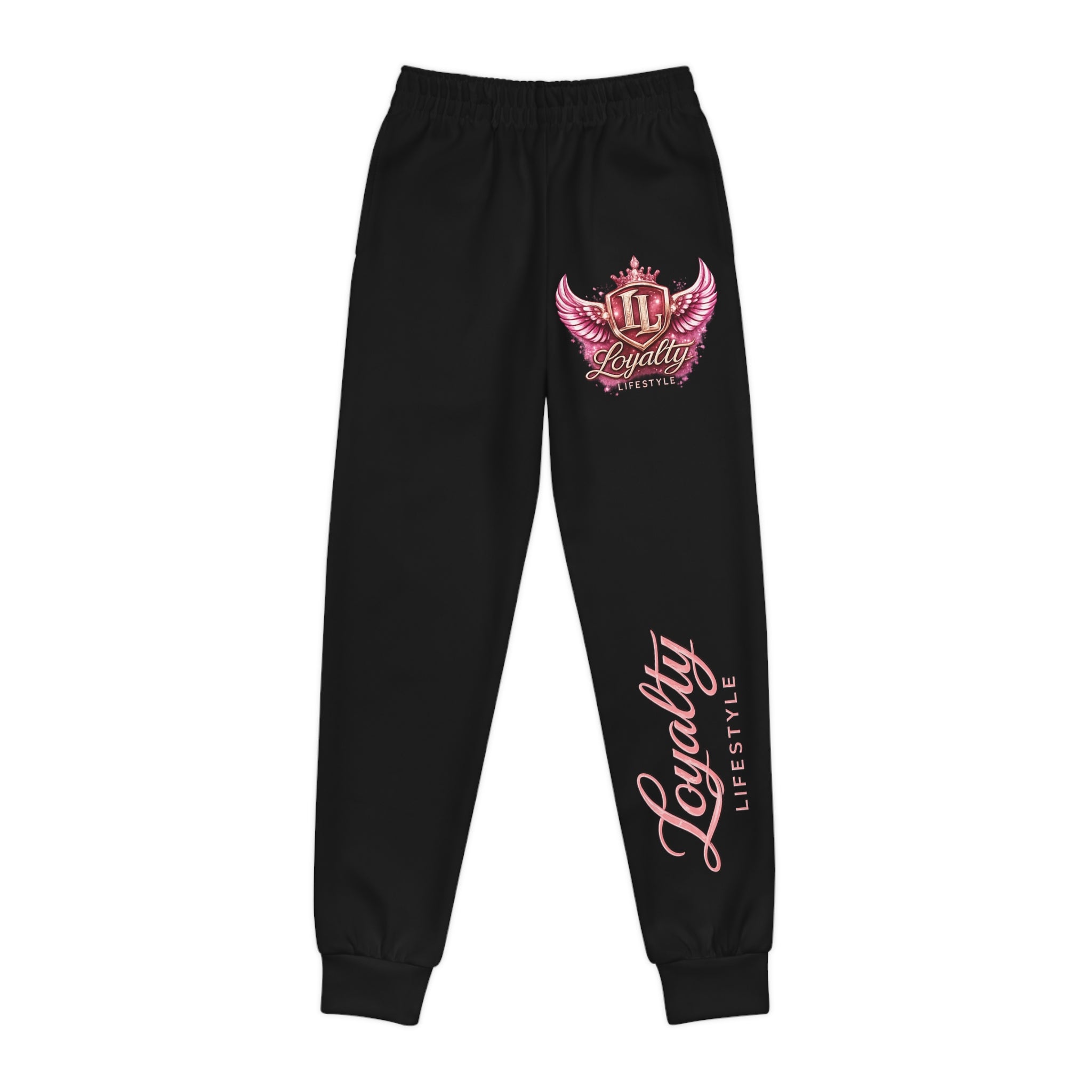 Youth Joggers with Pink 'Loyalty Lifestyle' Crest — Kids Athletic Sweatpants