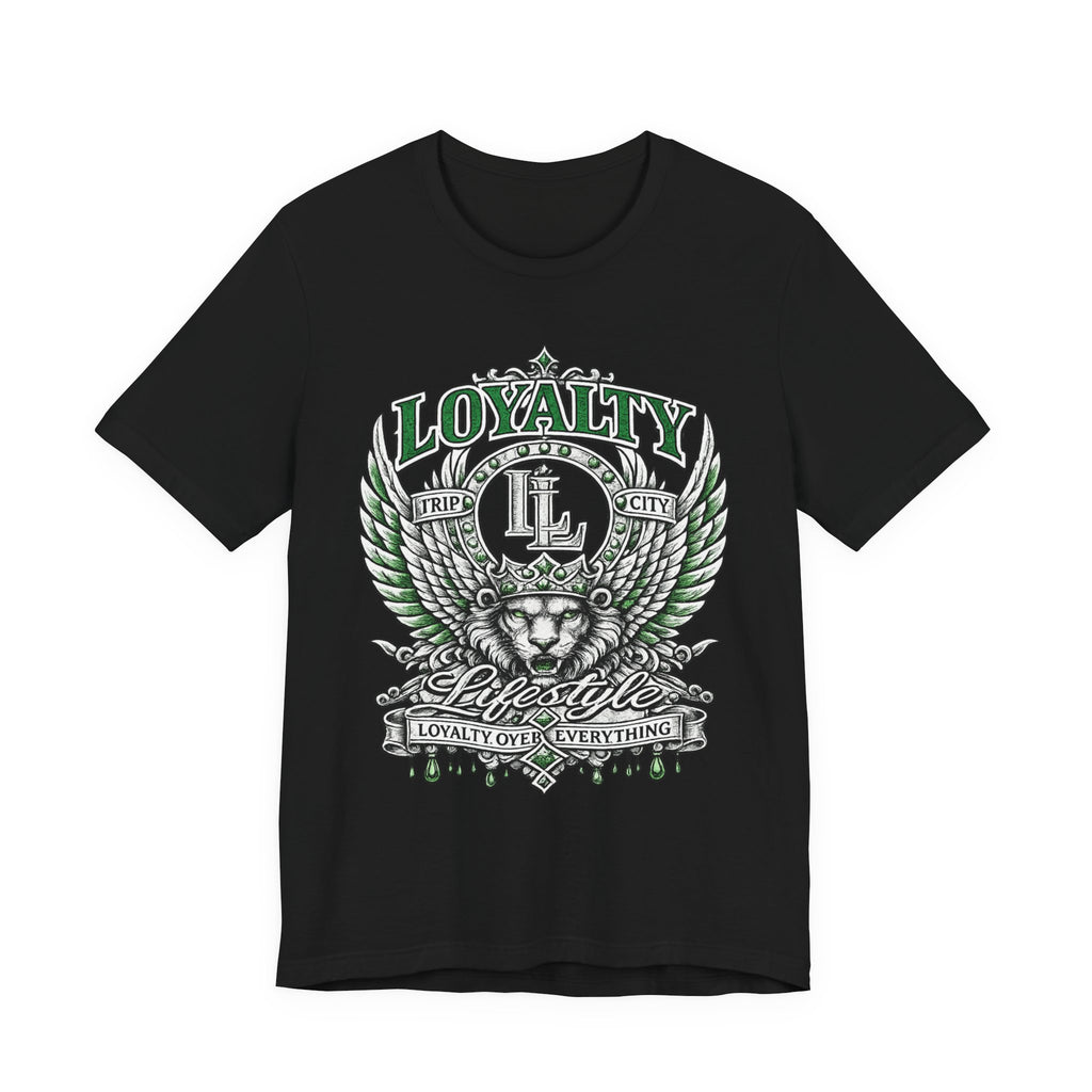 LOYALTY OVER EVERYTHING™ Green / Silver PREMIUM GRAPHIC T-SHIRT