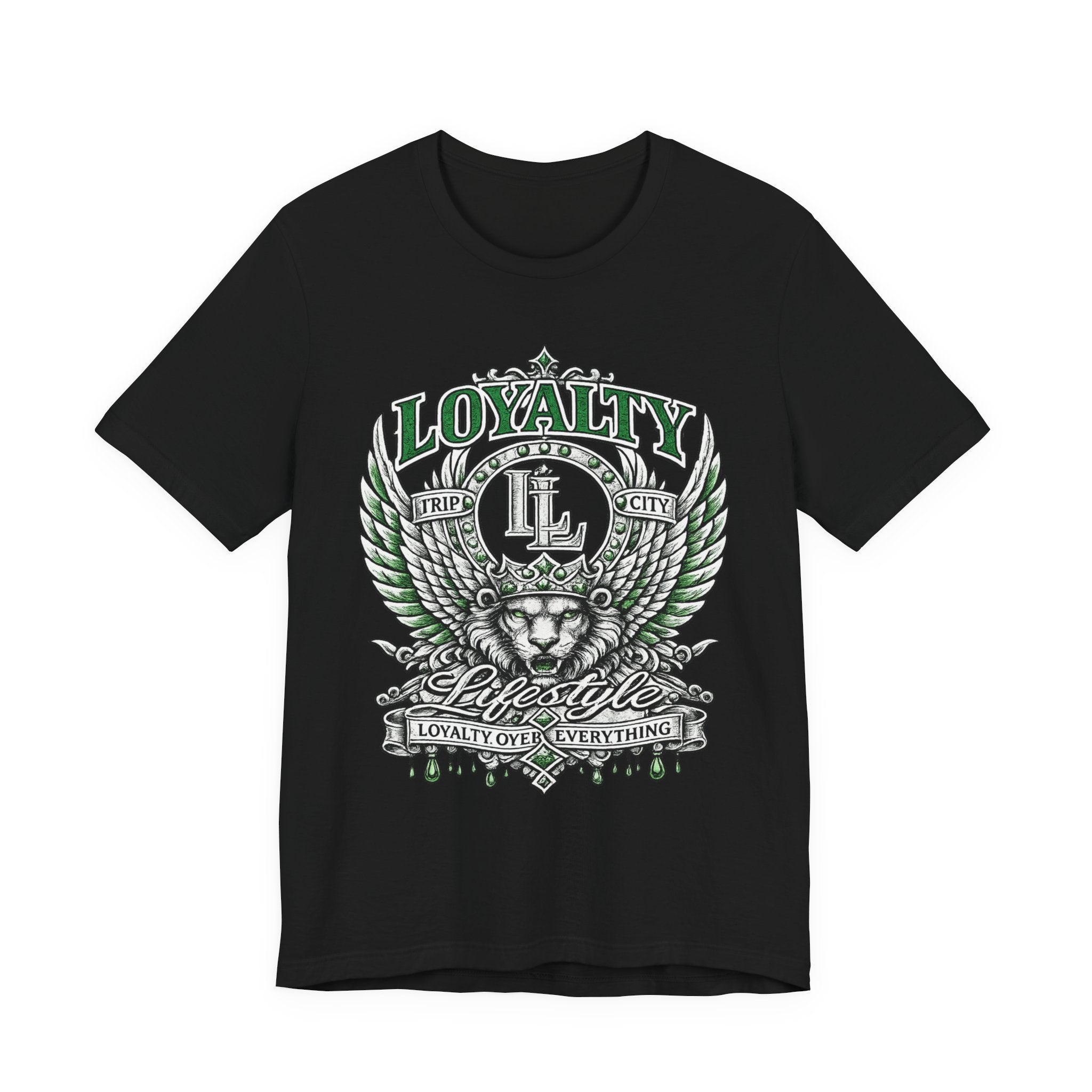LOYALTY OVER EVERYTHING™ Green / Silver PREMIUM GRAPHIC T-SHIRT