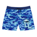 Blue Camo Swim Shorts with Crown Monogram - Men's Mid-Length Beach Trunks
