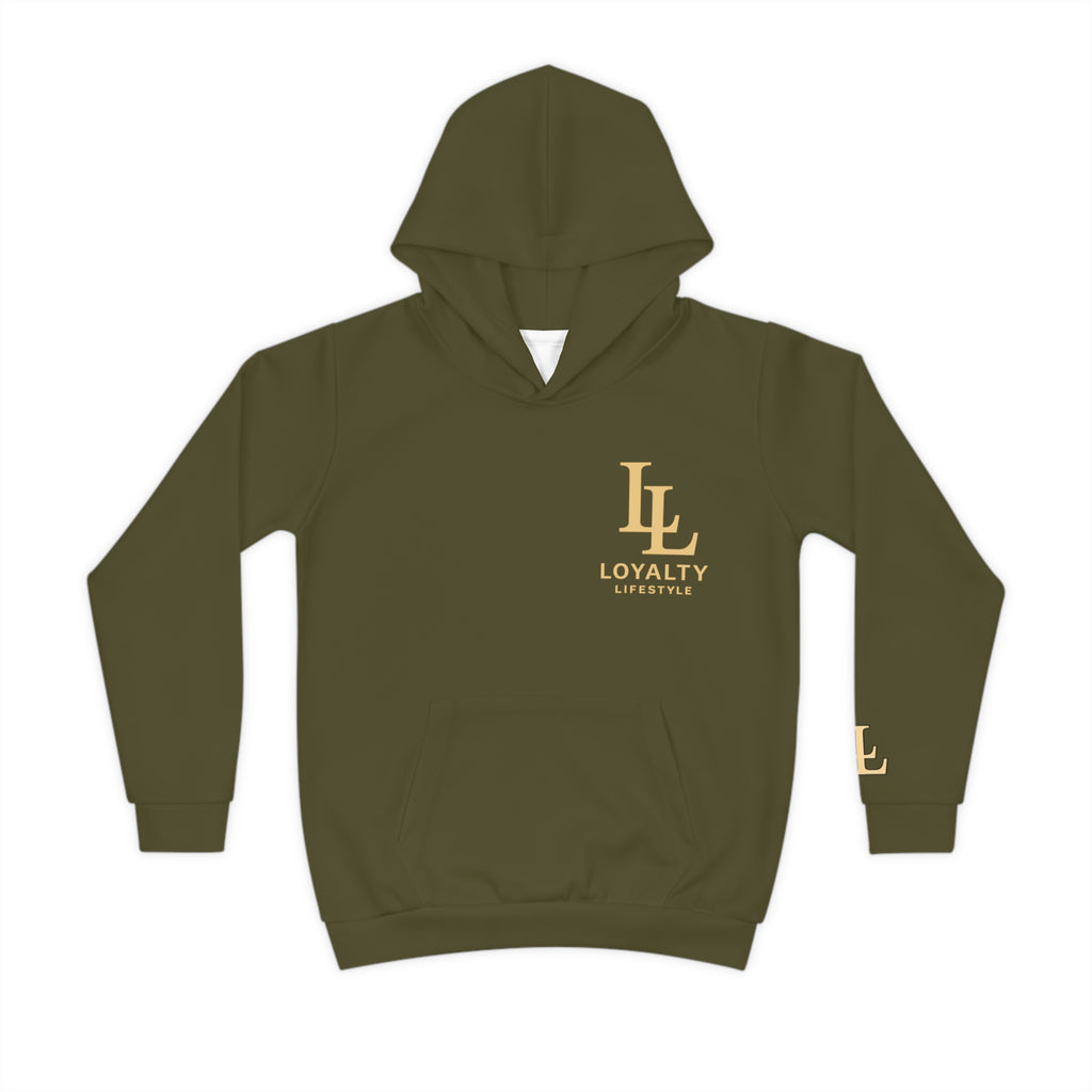 Loyalty Lifestyle Kids Signature Cargo Hoodie – Olive Green/Gold Edition
