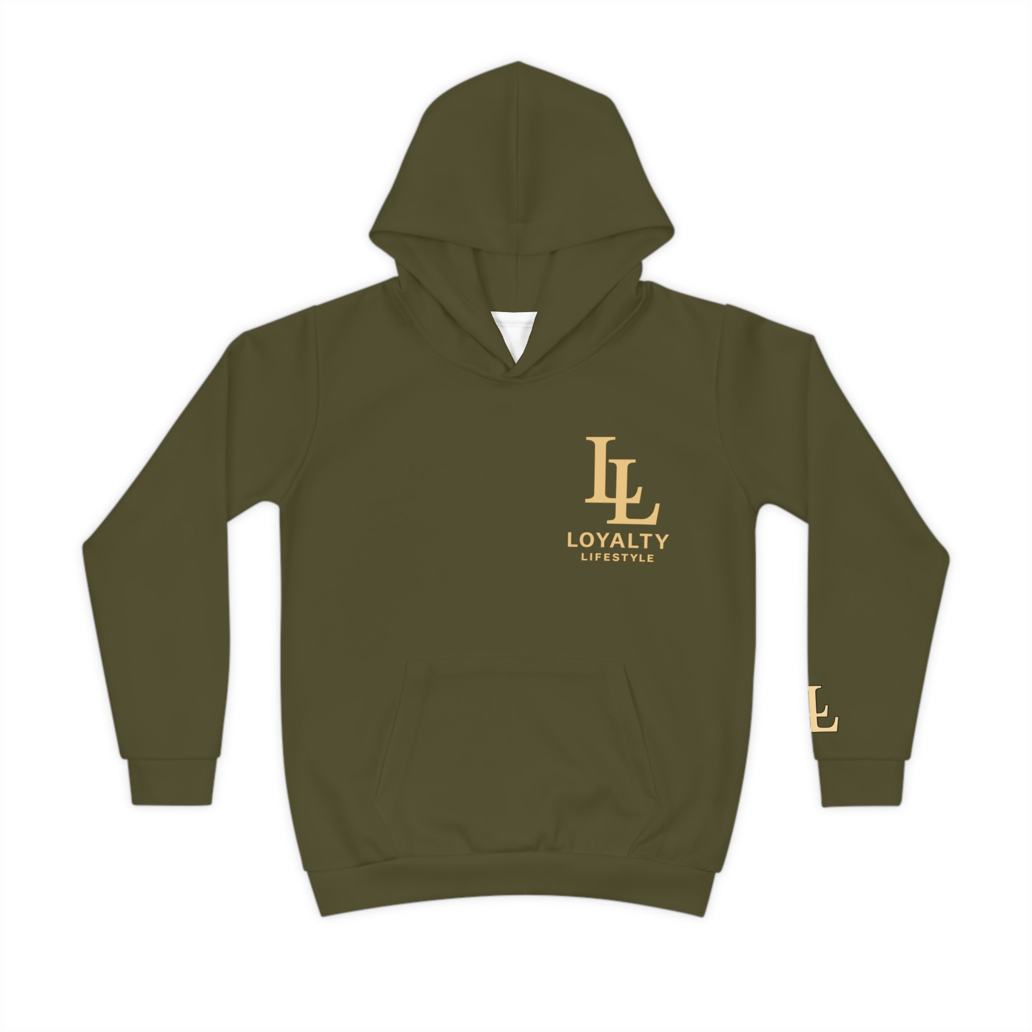 Loyalty Lifestyle Kids Signature Cargo Hoodie – Olive Green/Gold Edition