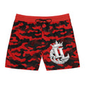 Red Camo Swim Shorts with Crown Monogram - Men's Mid-Length Beach Trunks