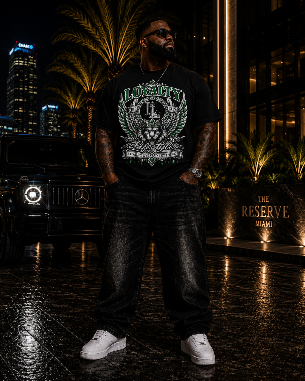 LOYALTY OVER EVERYTHING™ Green / Silver PREMIUM GRAPHIC T-SHIRT