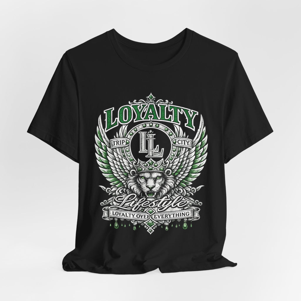LOYALTY OVER EVERYTHING™ Green / Silver PREMIUM GRAPHIC T-SHIRT
