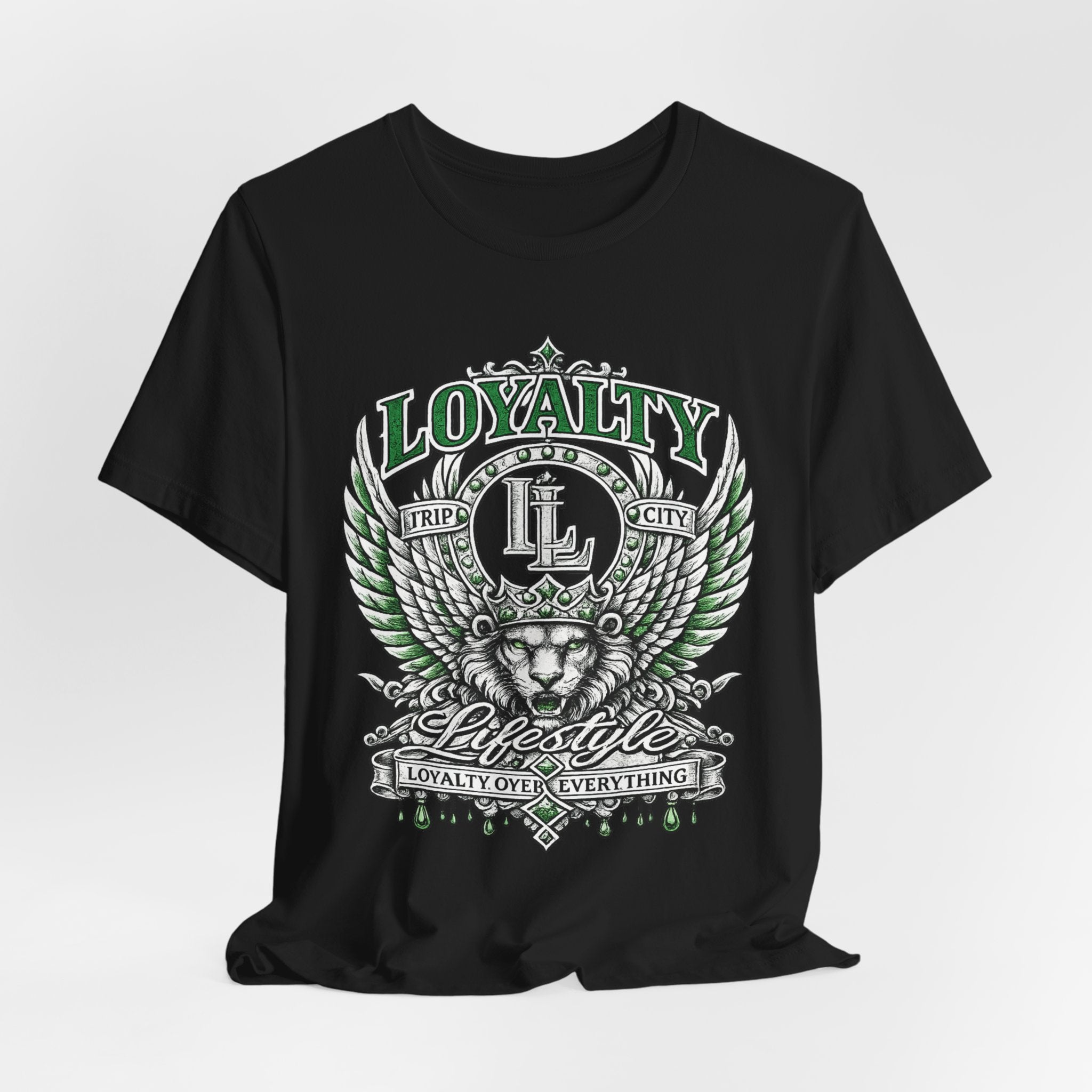 LOYALTY OVER EVERYTHING™ Green / Silver PREMIUM GRAPHIC T-SHIRT