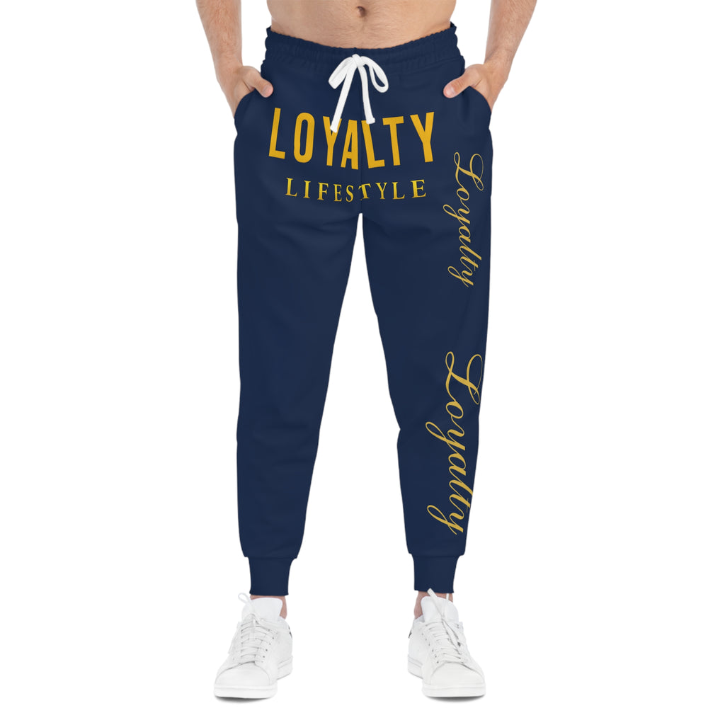 Loyalty Lifestyle Joggers — Navy Athletic Sweatpants with Gold "Loyalty" Script
