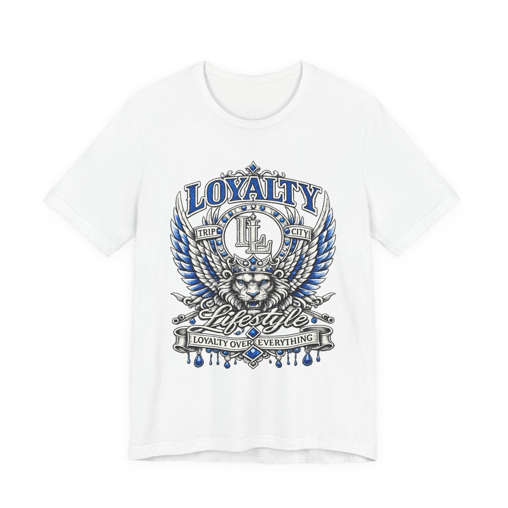 LOYALTY OVER EVERYTHING™ Blue / Silver PREMIUM GRAPHIC T-SHIRT