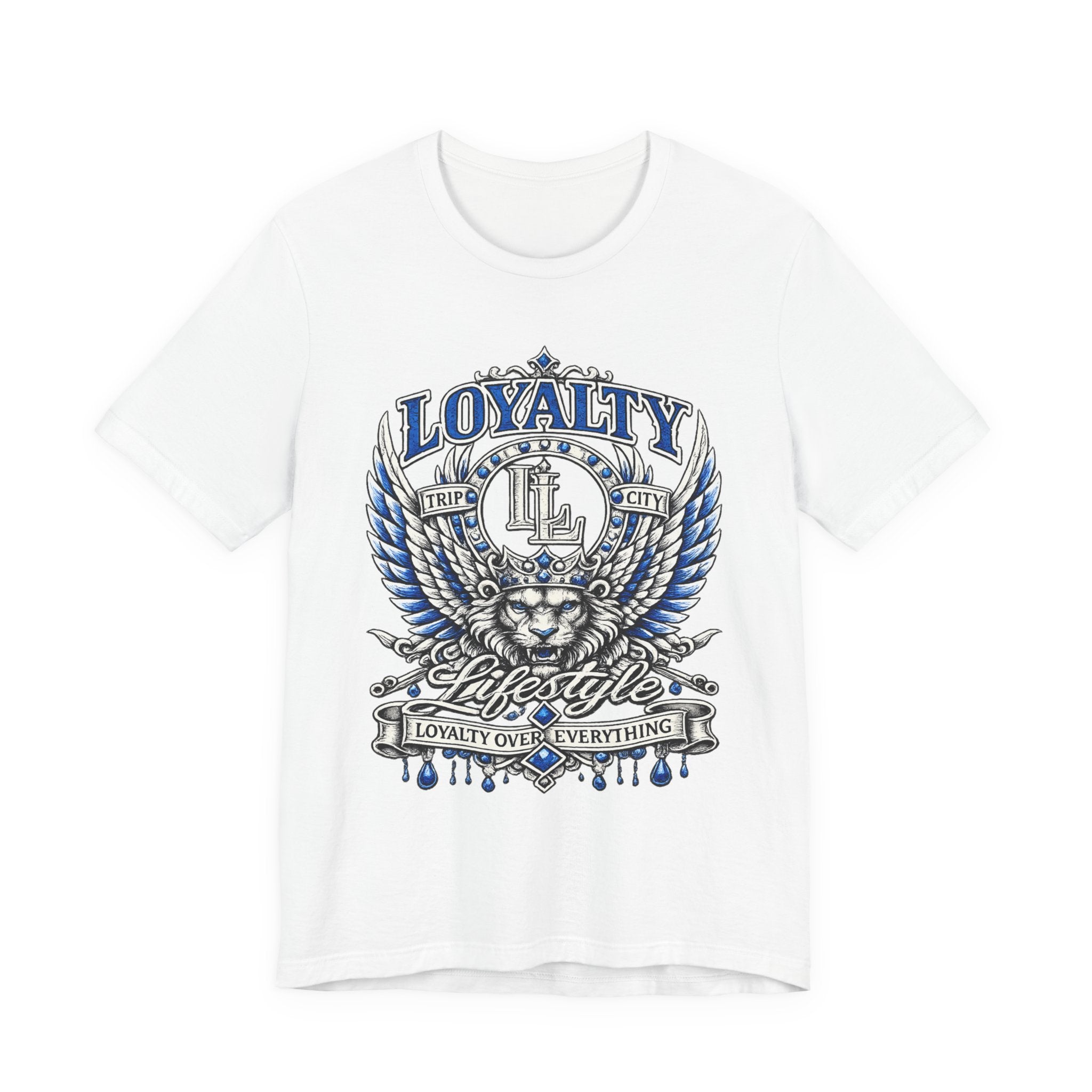 LOYALTY OVER EVERYTHING™ Blue / Silver PREMIUM GRAPHIC T-SHIRT