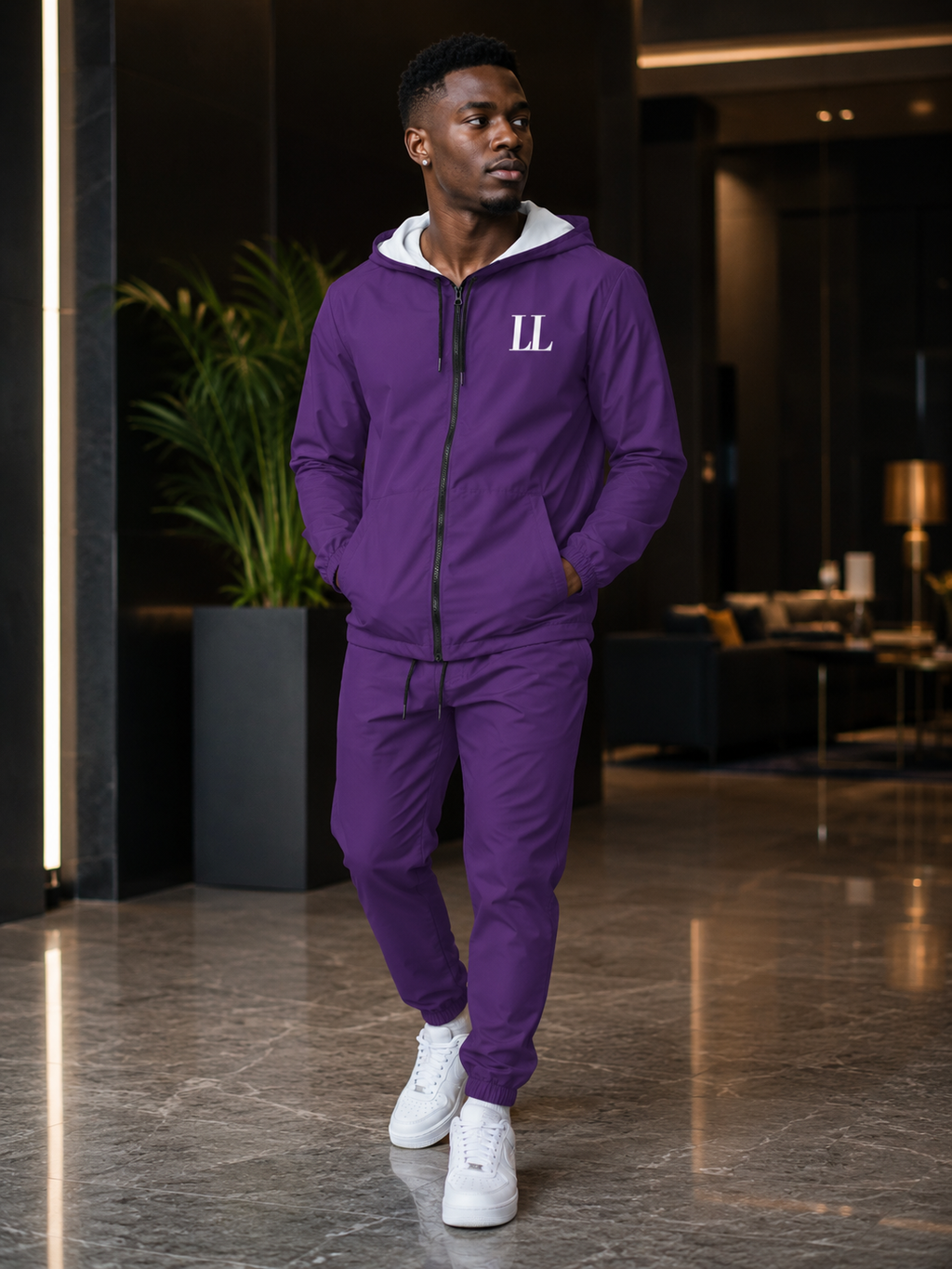 Loyalty Lifestyle Windbreaker Jacket — Purple Hooded Zip-Up
