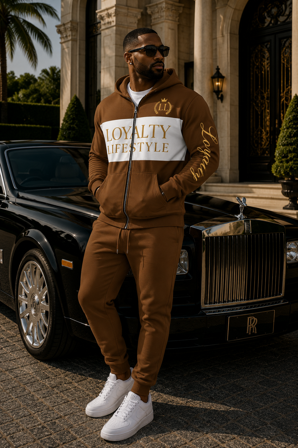 Loyalty Lifestyle Zip Hoodie – Coffee & Gold Statement Jacket