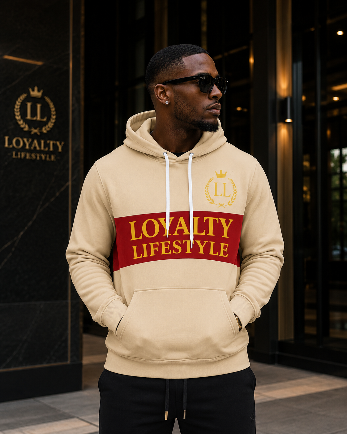 Loyalty Lifestyle Men’s Cream Red Hoodie —  Logo Pullover