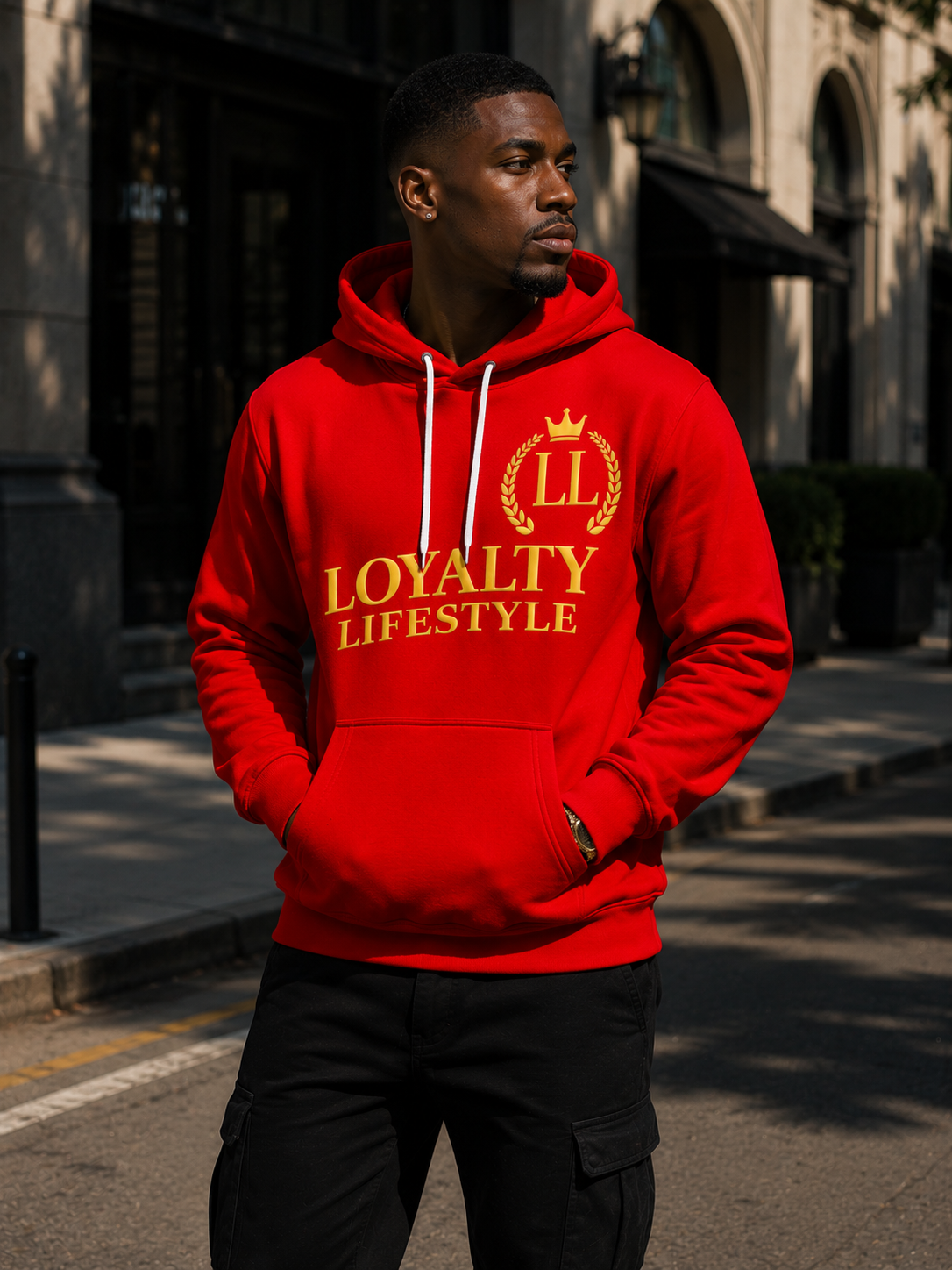 Loyalty Lifestyle Men’s Red Hoodie —  Logo Pullover