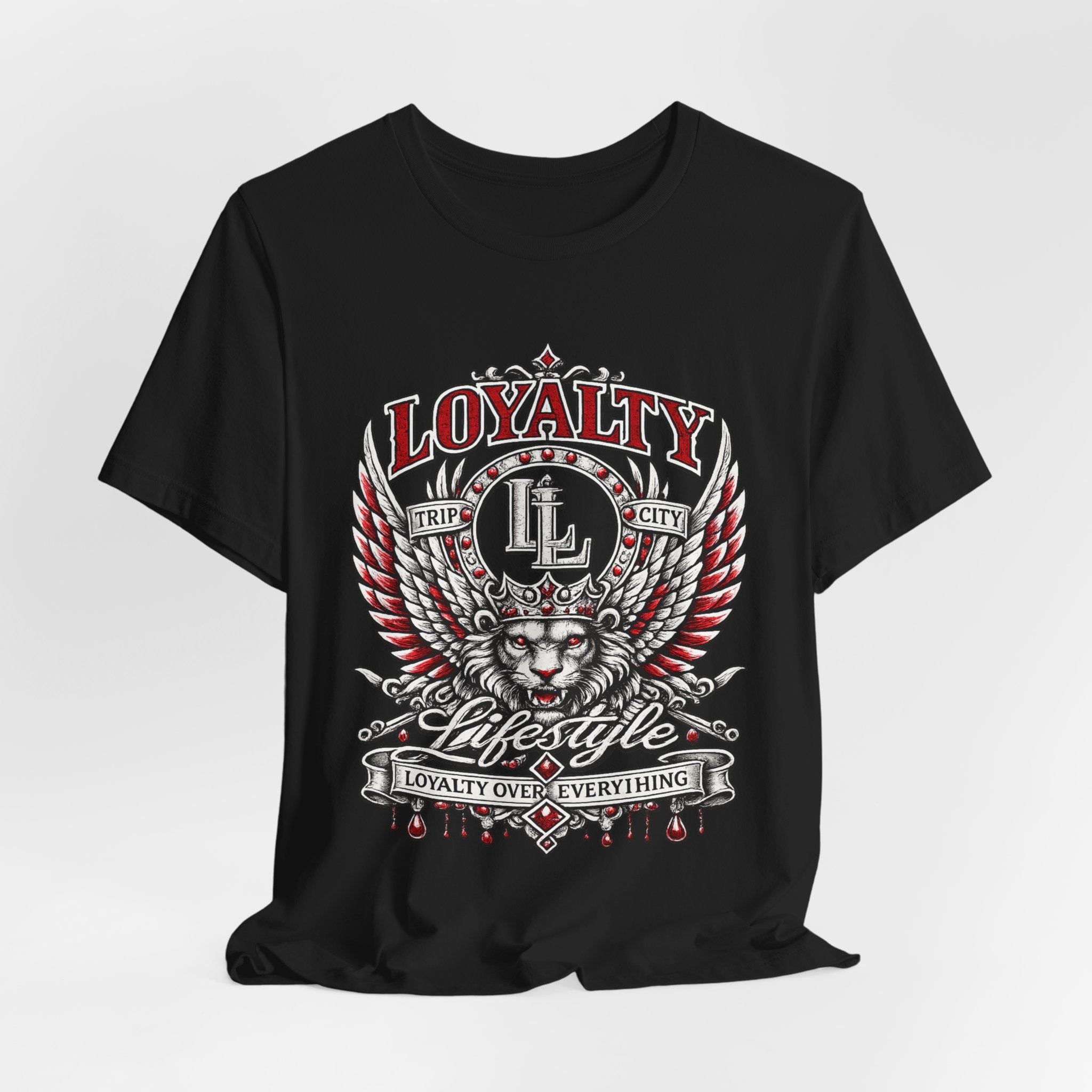 LOYALTY OVER EVERYTHING™ Red / Silver PREMIUM GRAPHIC T-SHIRT