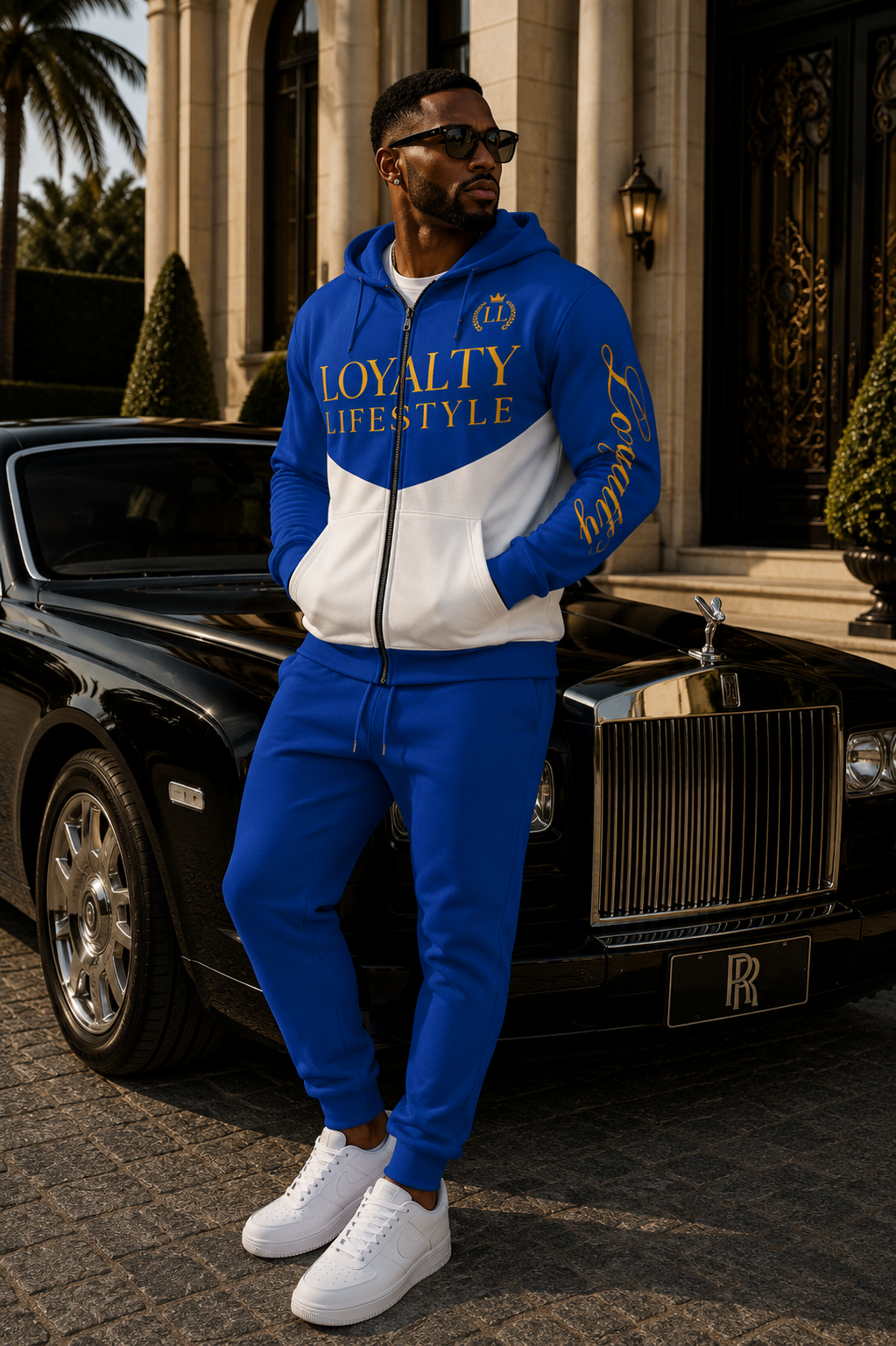 Loyalty Lifestyle Zip Hoodie – Blue & Gold Statement Jacket