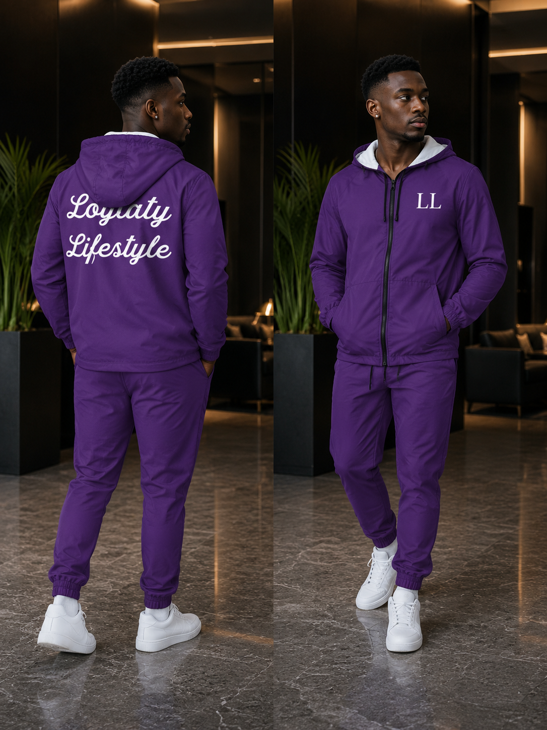 Loyalty Lifestyle Windbreaker Jacket — Purple Hooded Zip-Up