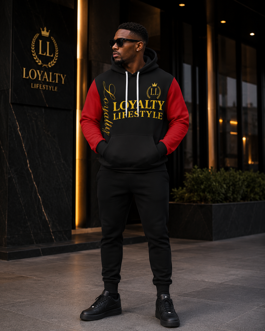 Loyalty Lifestyle Men’s Black Red Hoodie —  Logo Pullover