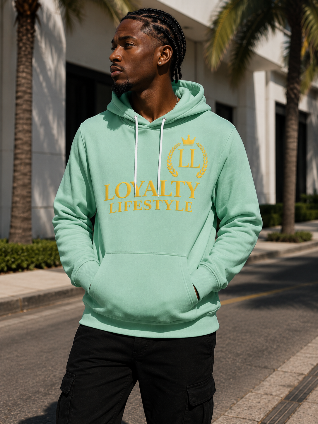 Loyalty Lifestyle Men’s Hoodie — Mint Green Logo Pullover