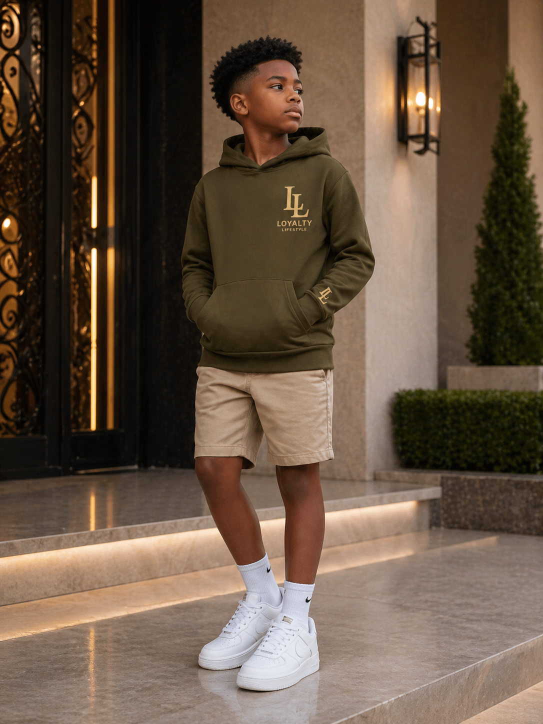 Loyalty Lifestyle Kids Signature Cargo Hoodie – Olive Green/Gold Edition