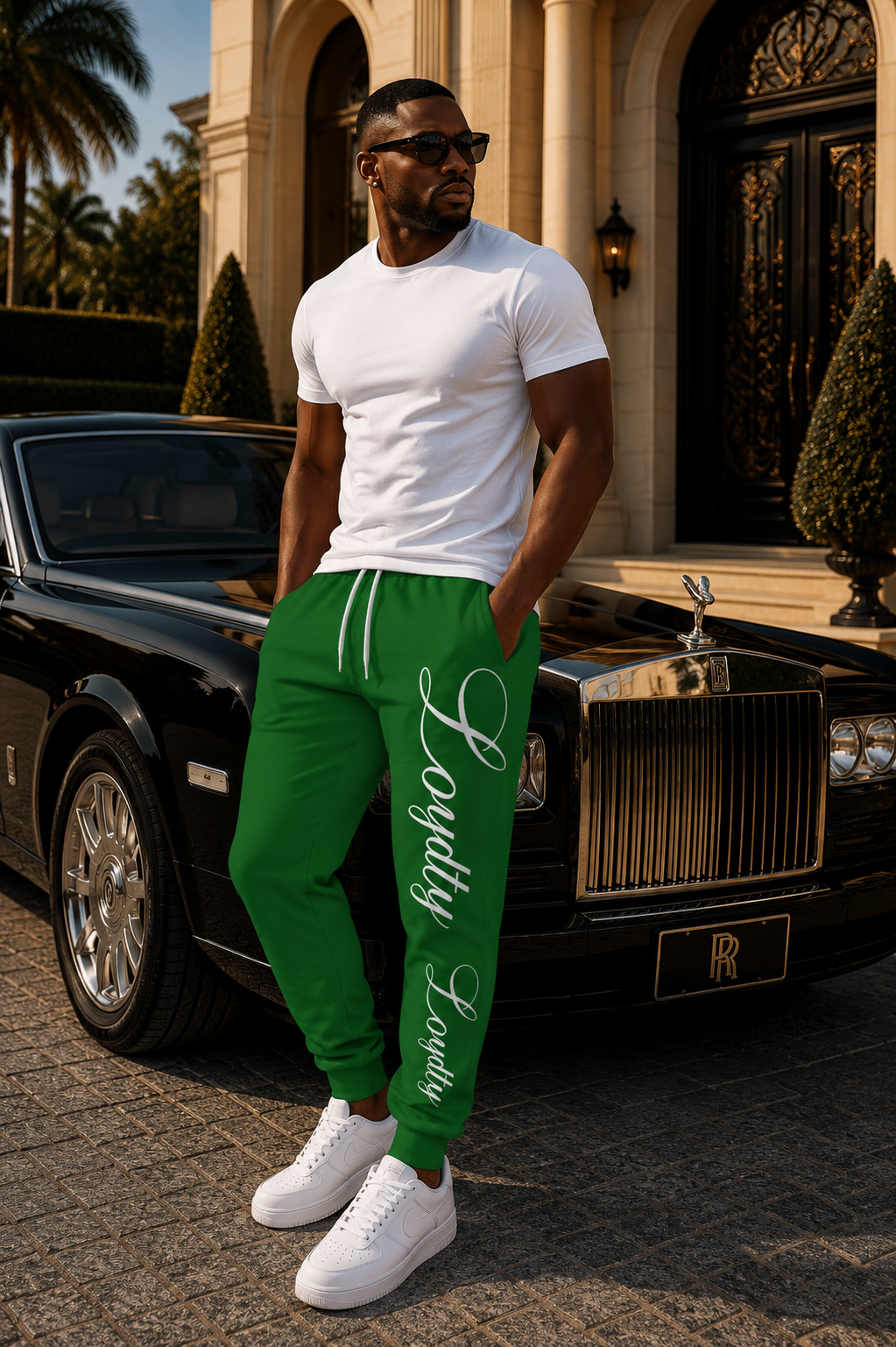 Loyalty Lifestyle Joggers — Green Athletic Sweatpants with Gold "Loyalty" Script