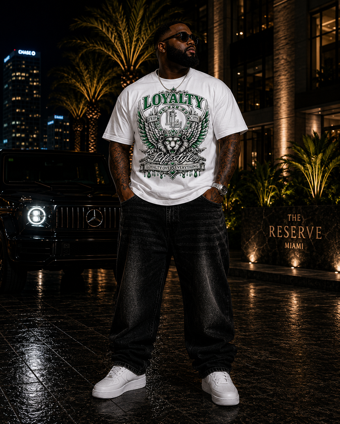 LOYALTY OVER EVERYTHING™ Green / Silver PREMIUM GRAPHIC T-SHIRT